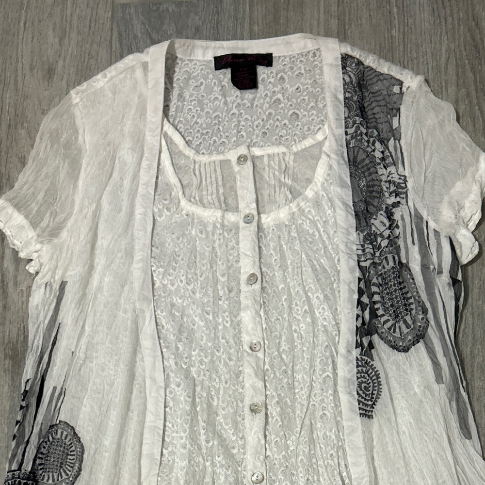 LIKE NEW! Women's Elena Wang Sheer Boho Lace White Layered Tunic - MEDIUM - Picture 3 of 13